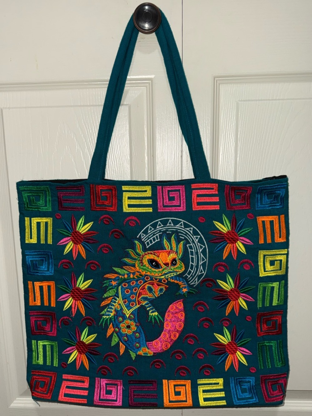 Mexican hand embroidered canvas bag